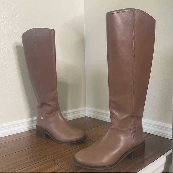 Tory Burch tan brown Leather Knee-High Boots zip up boots fall boots block heel - Picture 16 of 16